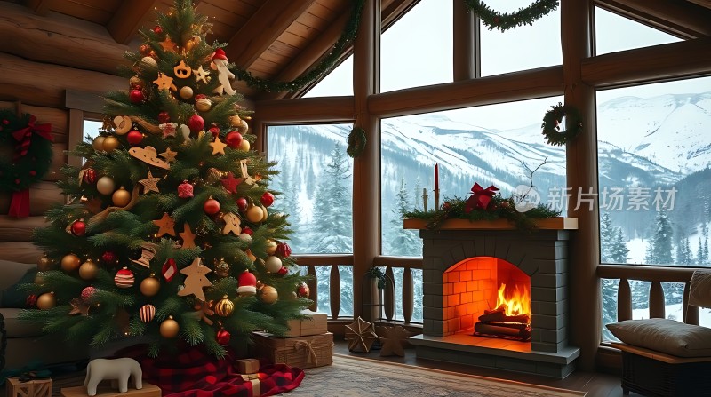 圣诞树与壁炉温馨场景