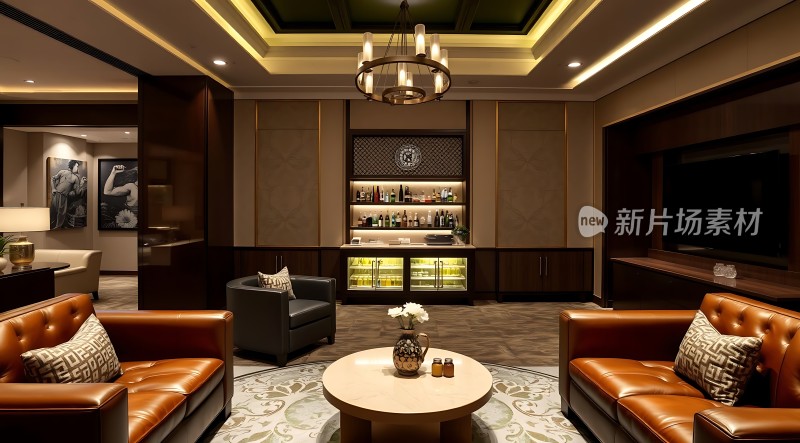 豪华酒吧休息区舒适沙发与精美装饰