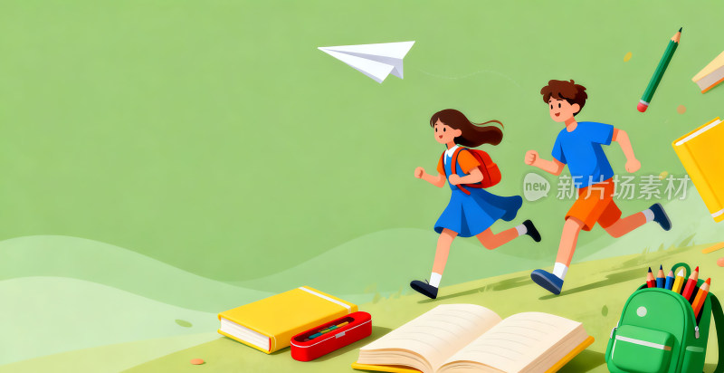 开学季校园欢乐时光插画