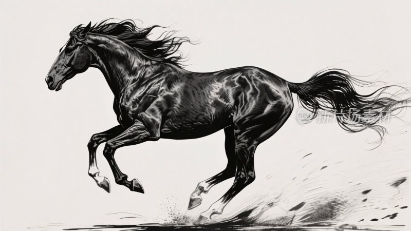 奔跑的黑色骏马插画