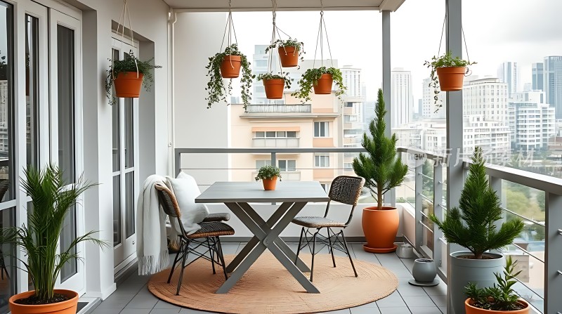 阳台绿意盎然城市美景尽收眼底