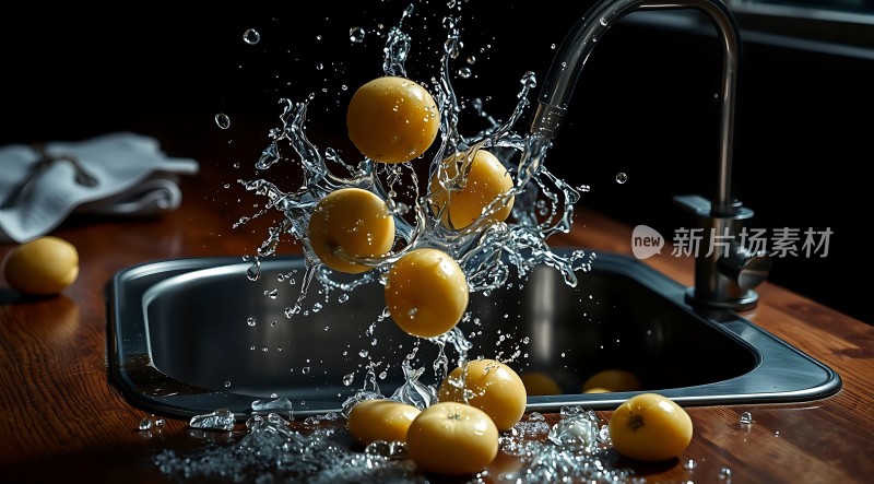 新鲜柠檬入水溅起水花