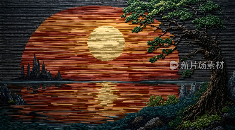 日落湖畔古树奇景