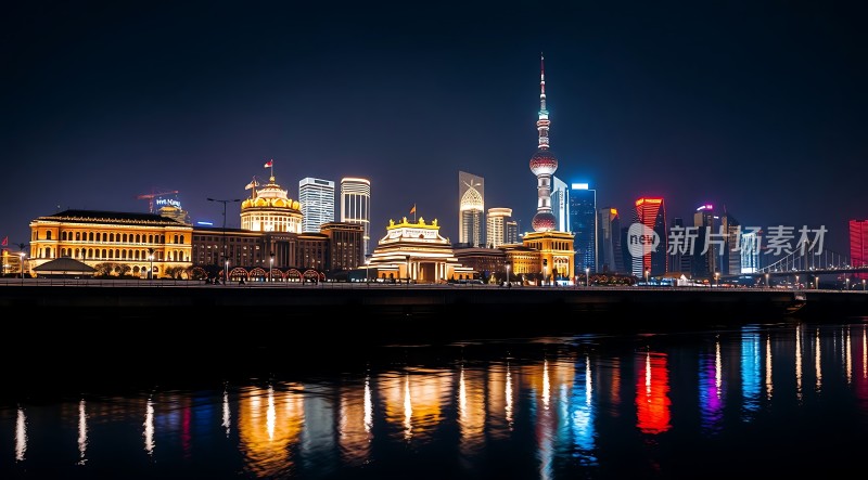 上海夜景黄浦江畔灯火辉煌