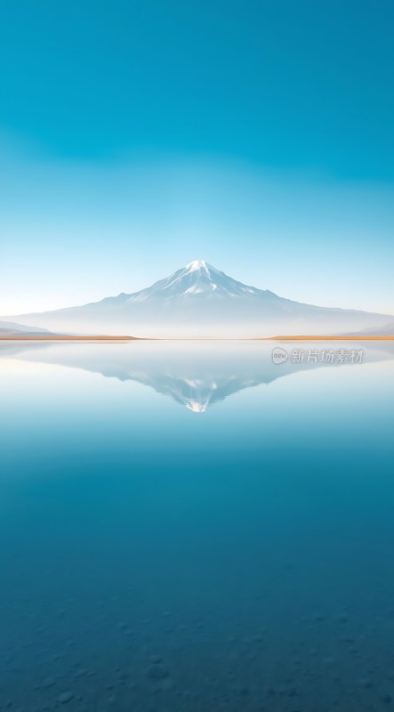 雪山倒影映碧波