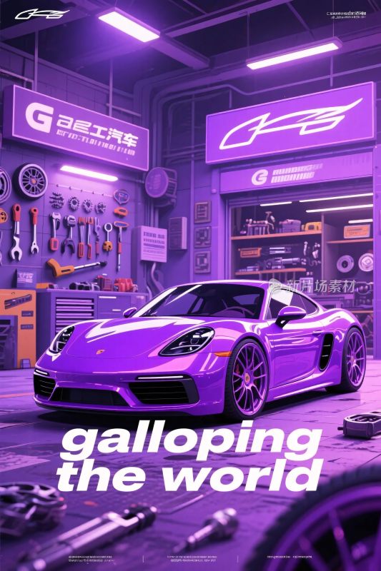 紫色跑车维修场景