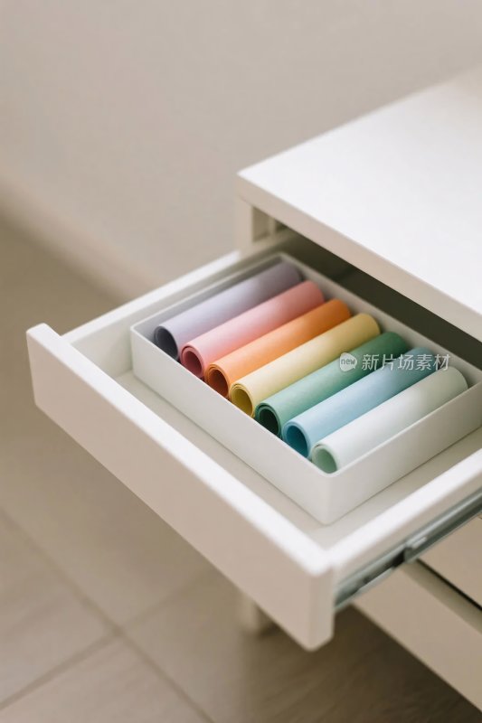 白色抽屉彩色收纳物品
