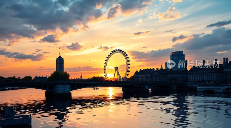 伦敦日落时分泰晤士河畔美景