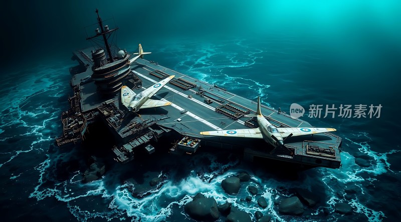 深海航母残骸沉船与飞机