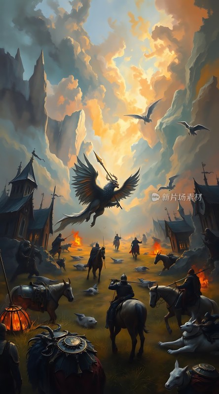 龙腾战火中的骑士与村庄