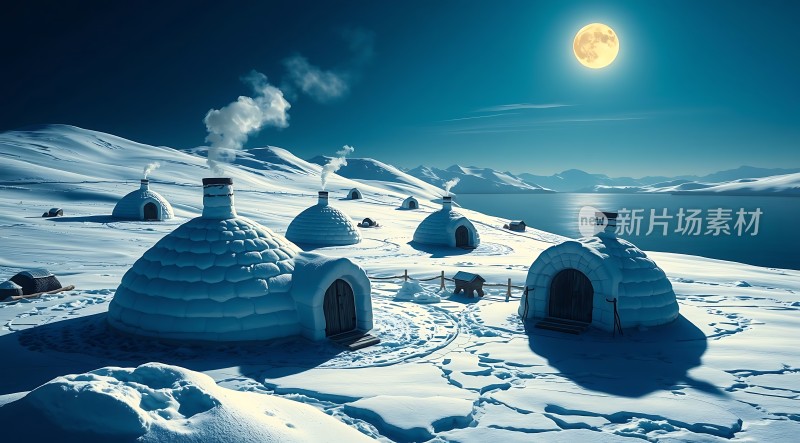 雪原上的冰屋村庄