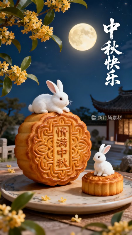 中秋佳节玉兔相伴月饼飘香