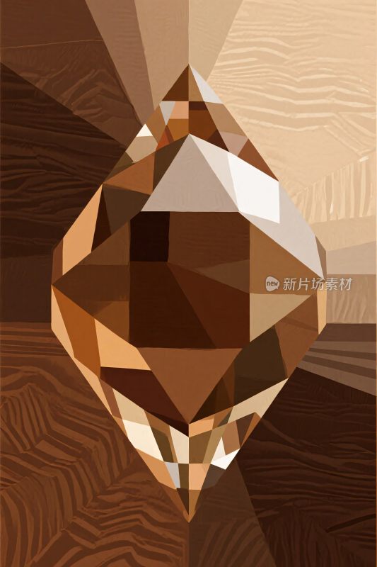 几何风格立体棕色晶体插画