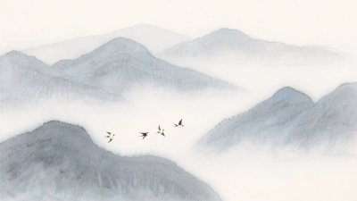水墨山水飞鸟图 水墨山水飞鸟图
