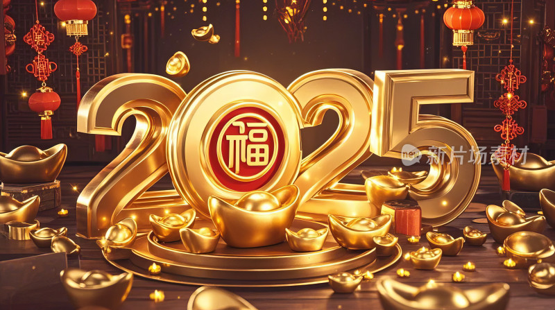 2025年金色立体字新年喜庆背景图