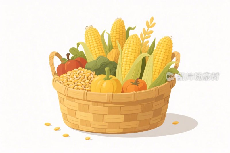 丰收果蔬篮插画