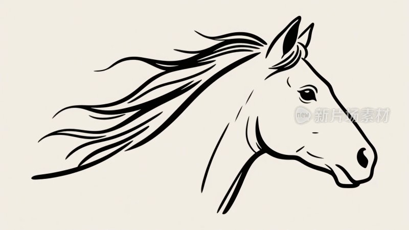 线条勾勒的飘逸马头插画