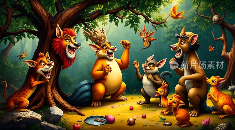 森林聚会动物们的欢乐时光