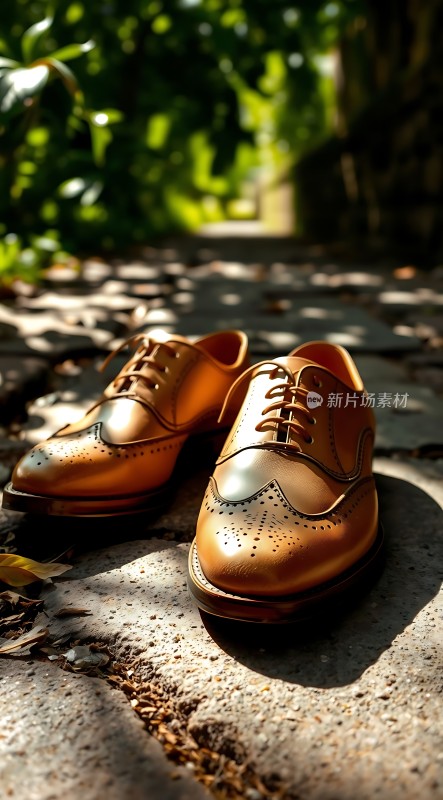 阳光下的棕色皮鞋