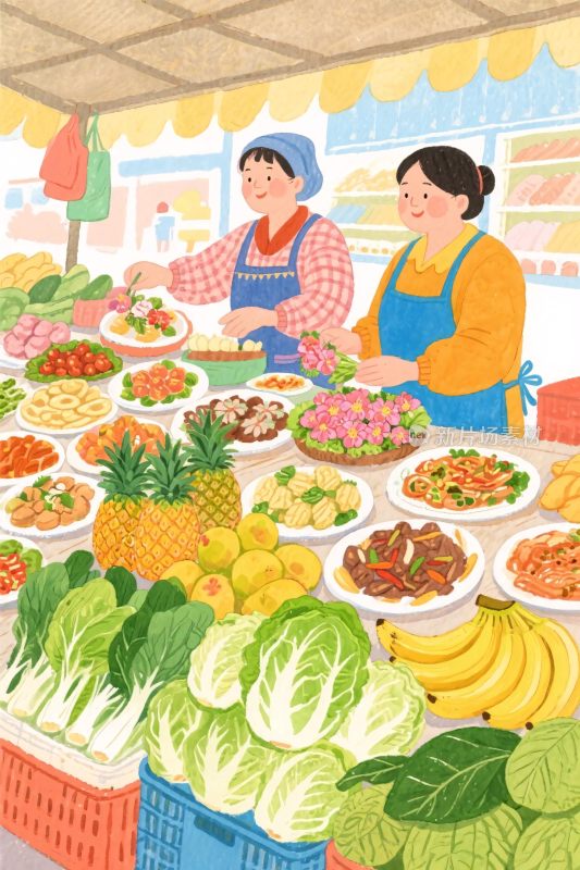 集市果蔬摊插画