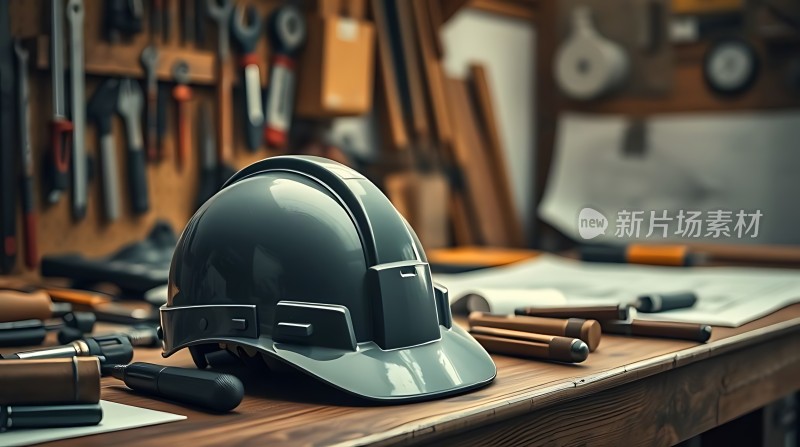 工作间里的安全帽与工具