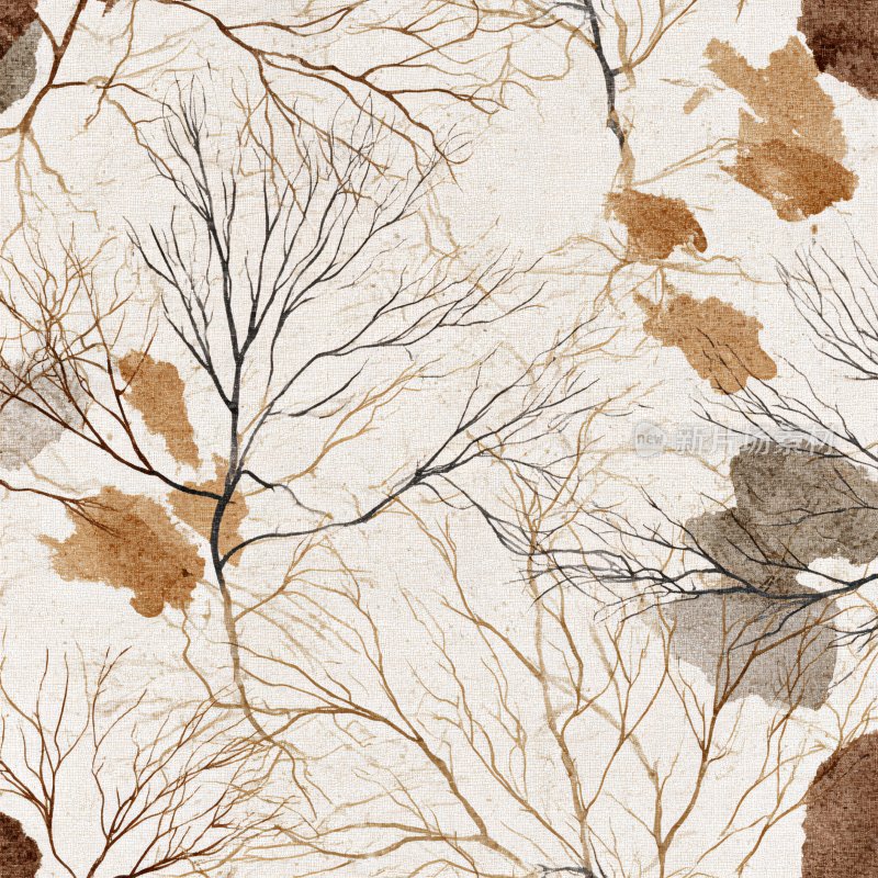 树枝水彩纹理插画背景
