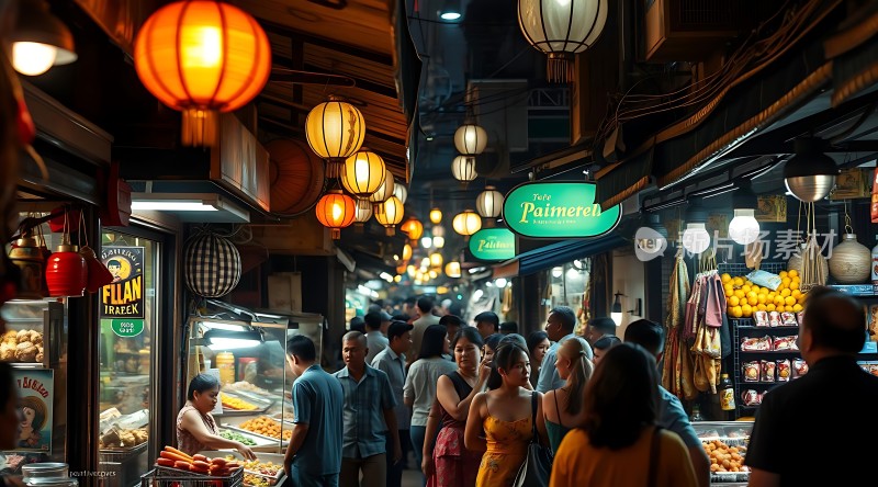 夜市繁华灯火通明热闹非凡