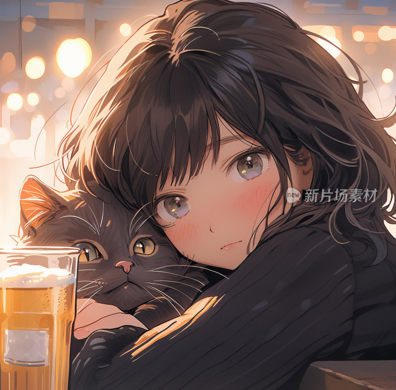 治愈系少女与黑猫和啤酒