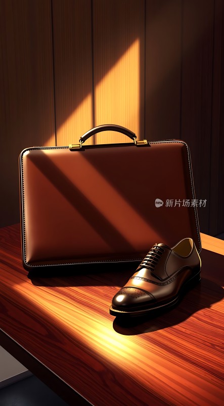 阳光下的公文包与皮鞋