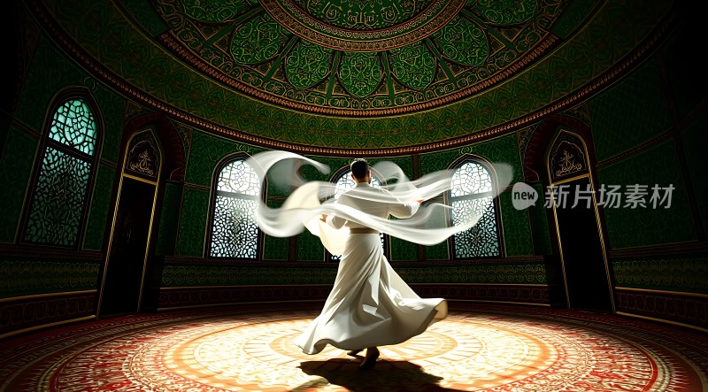 旋转舞者与华丽室内背景的结合