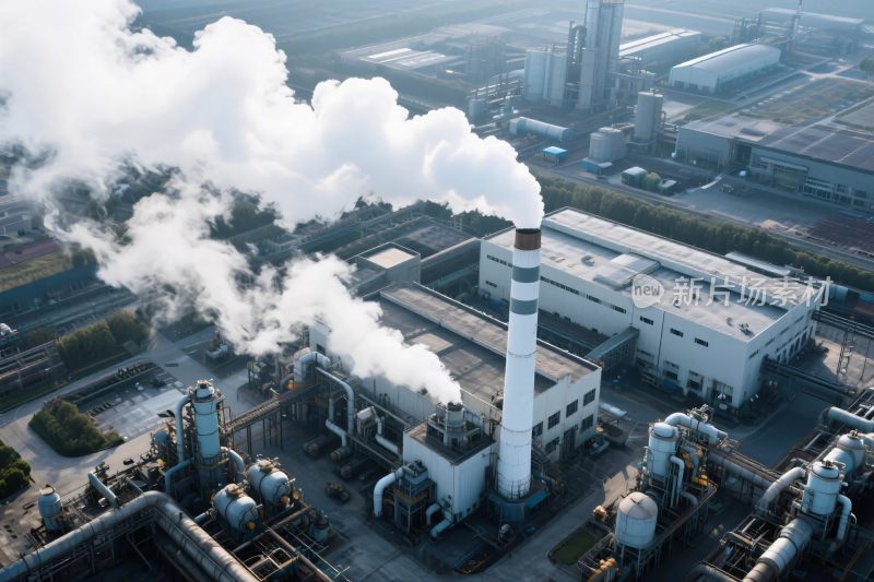 工厂烟囱排放烟雾景象