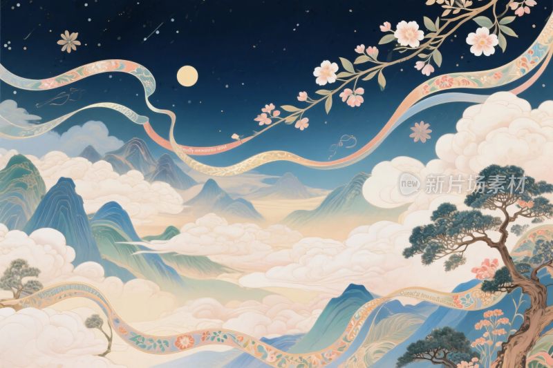 古风山水风景插画