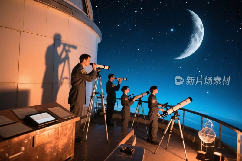 人们在天文台用望远镜观月