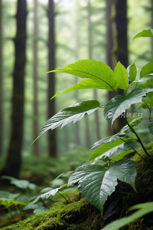 一种小植物从苔藓中生长出来高清插图片