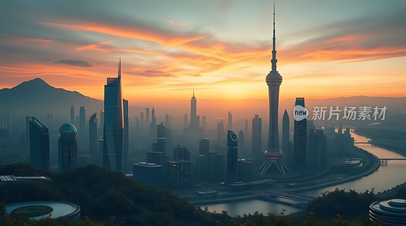 东方明珠与城市日出