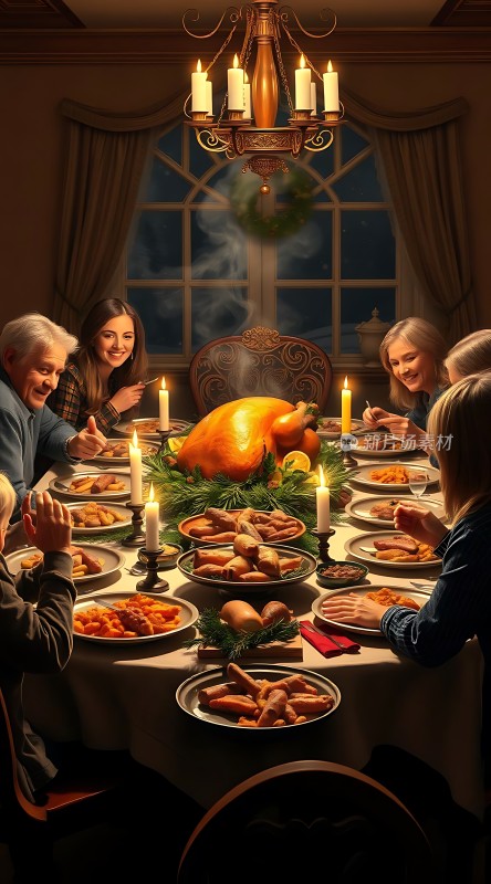 温馨家庭聚餐丰盛晚餐共享天伦之乐