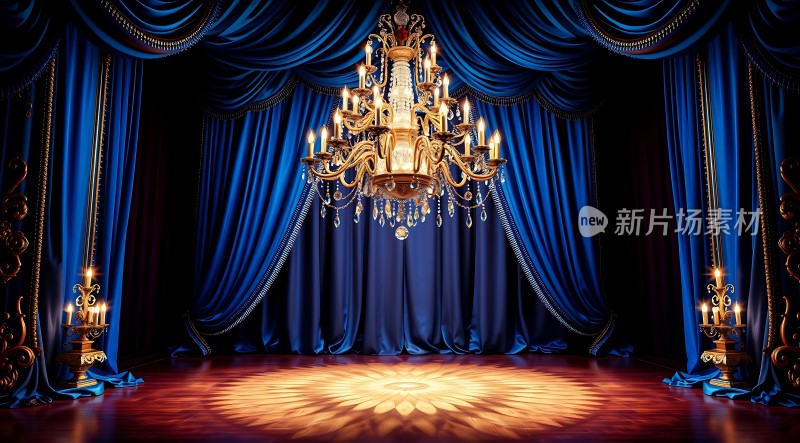 蓝色幕布和华丽的吊灯