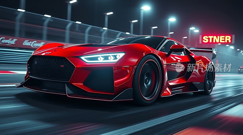 红色赛车在赛道上疾驰