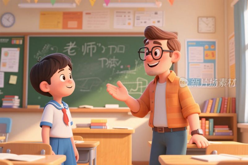 课堂师生互动插画