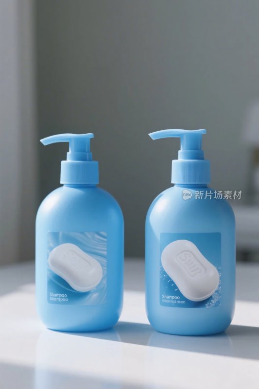 蓝色洗护产品容器图