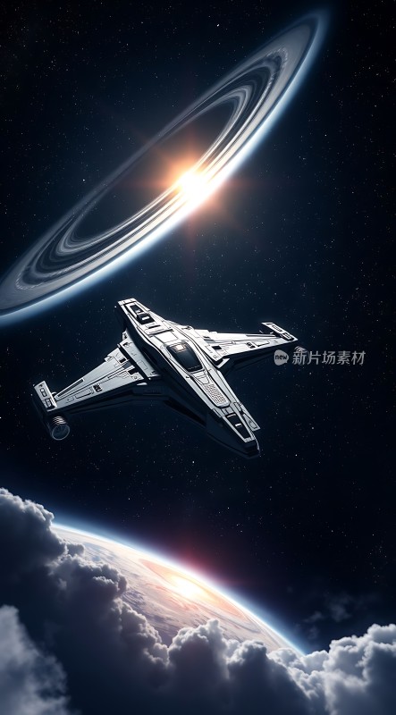 星际飞船探索神秘星环