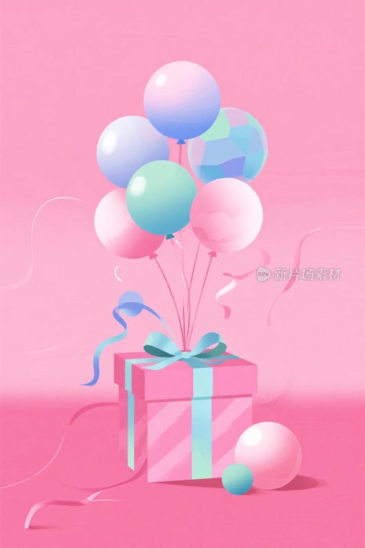 礼盒气球粉色插画