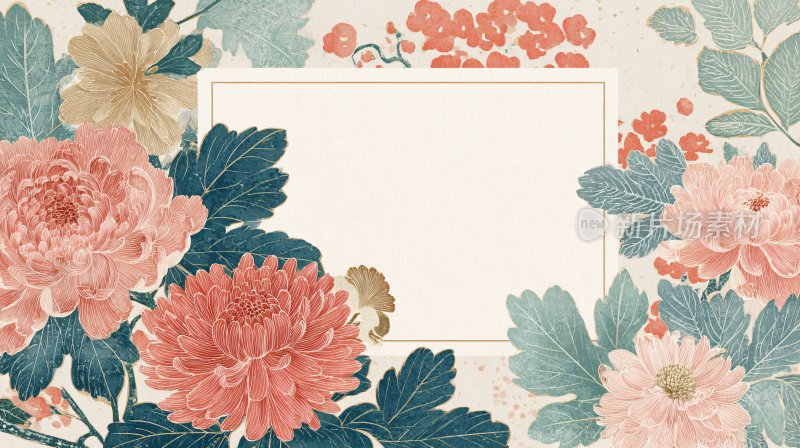 中式花卉边框插画背景图