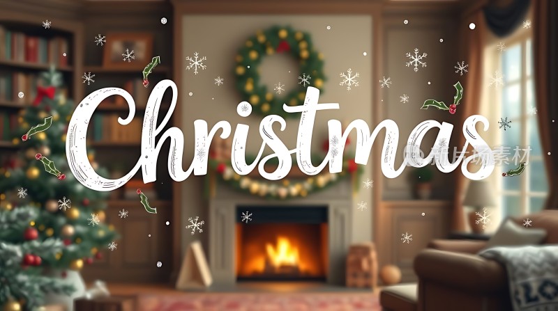 温馨圣诞壁炉旁的节日盛宴