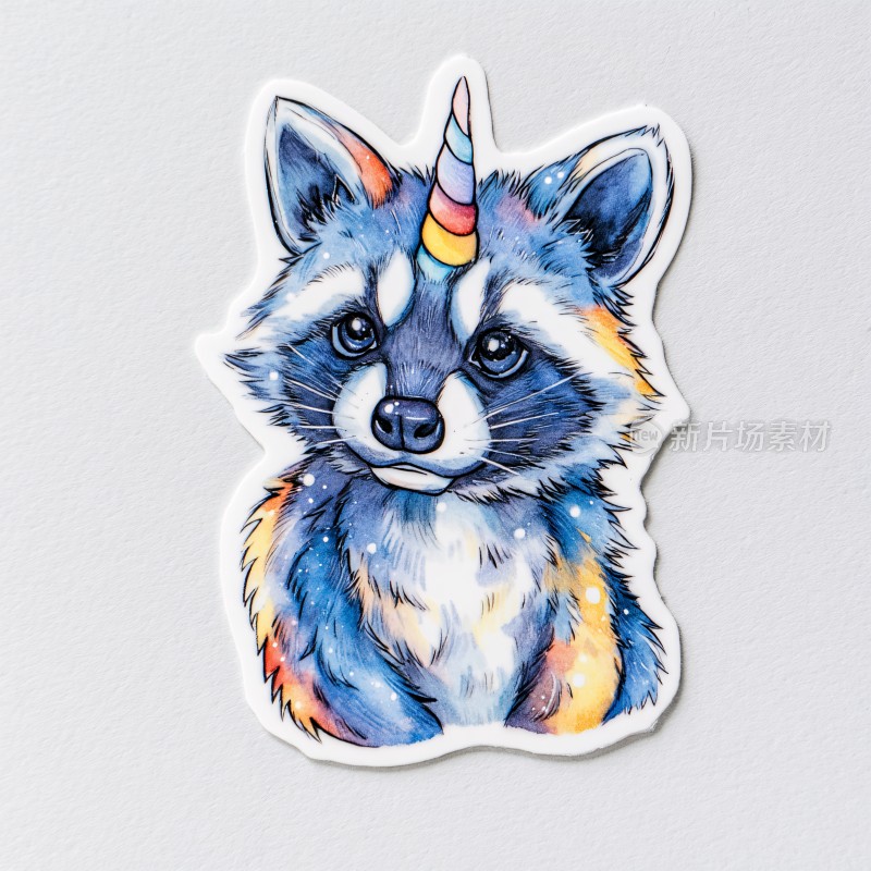 独角兽浣熊插画贴纸
