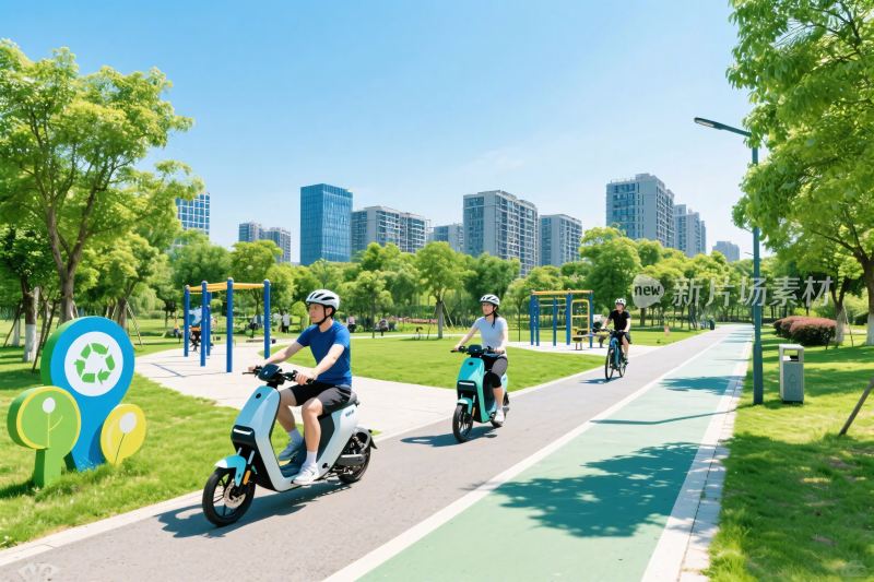 城市骑行公园插画