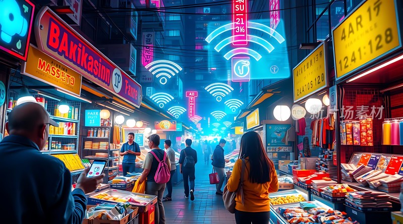 霓虹灯下的繁华夜市