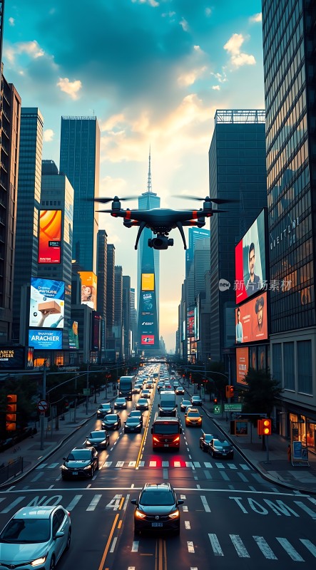未来之城无人机与车流共舞