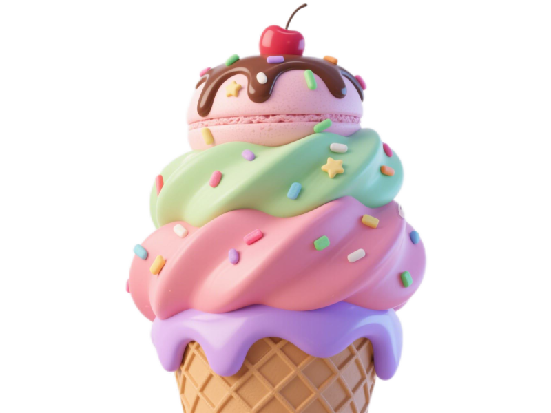 动漫风彩色马卡龙甜筒冰淇淋免抠素材
