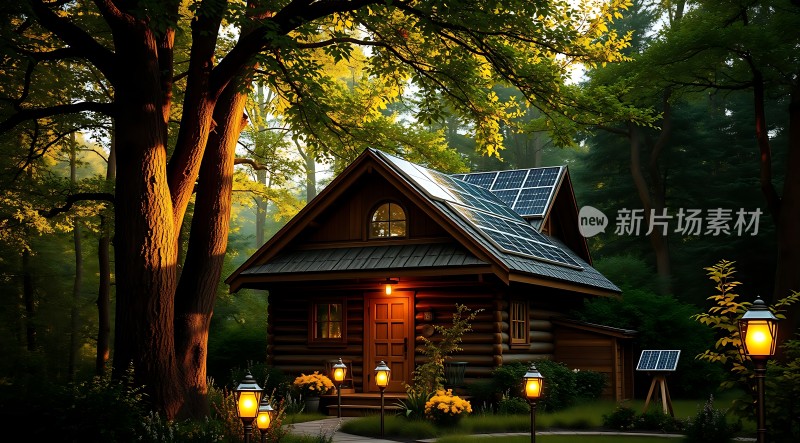 森林小木屋太阳能与自然和谐共处